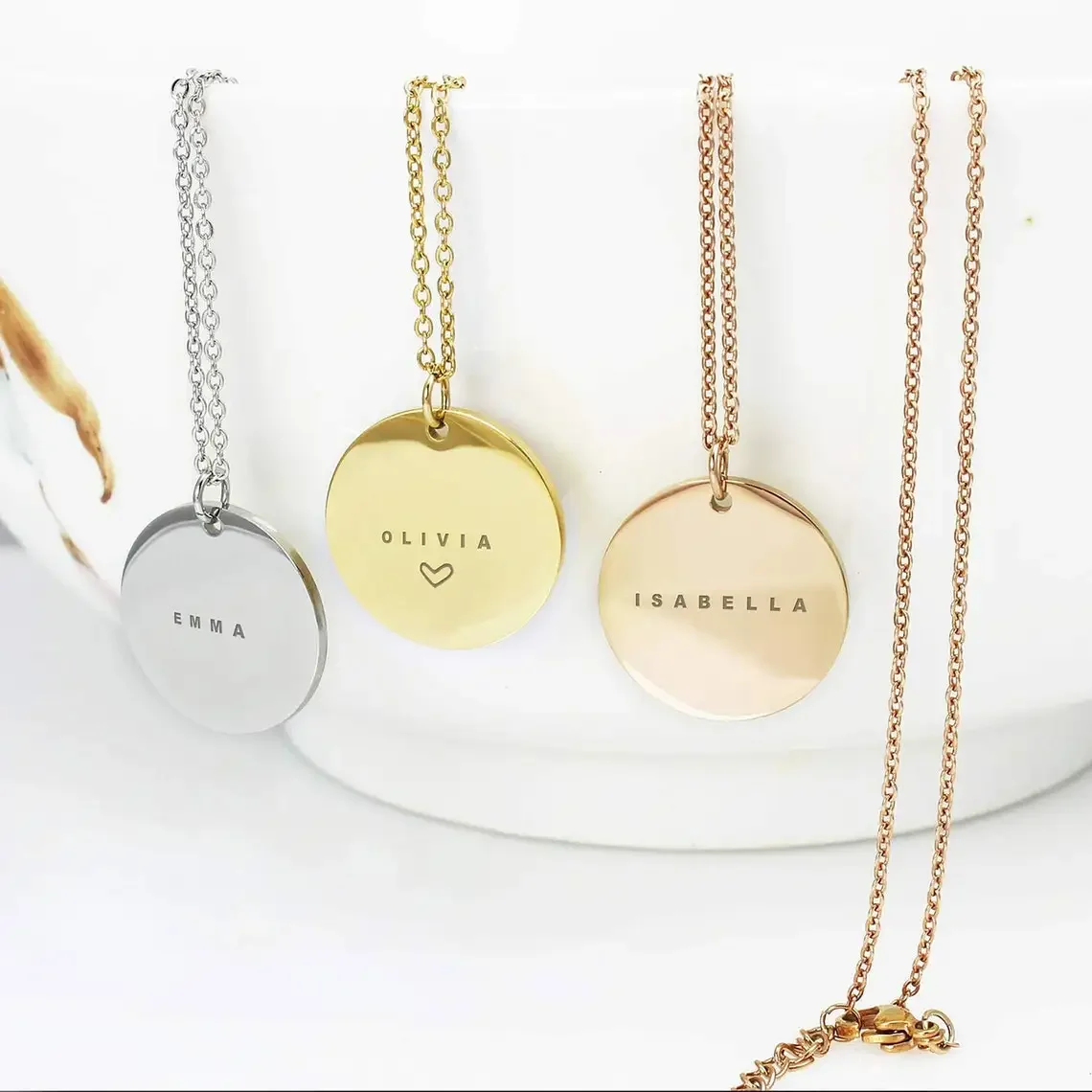 Birth Flower Necklace - Custom Engraved Names Date Stainless Steel